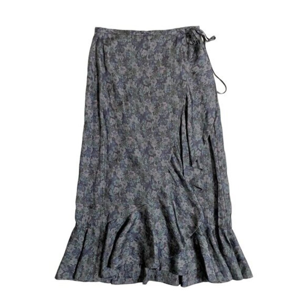 Paige Skirt Wrap Alamar Floral Navy Grey Midi Ruffle Skirt SZ S New $189